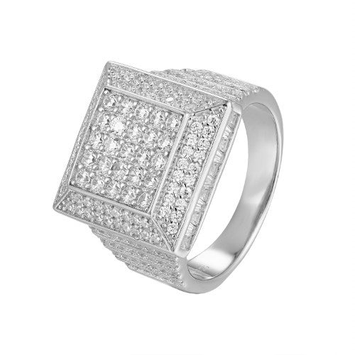S.Silver CZ Square Designer Sz 7 Mens Ring RP