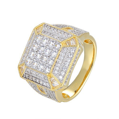 S.Silver CZ Square Shape Designer Sz 7 Mens Ring RP+GP