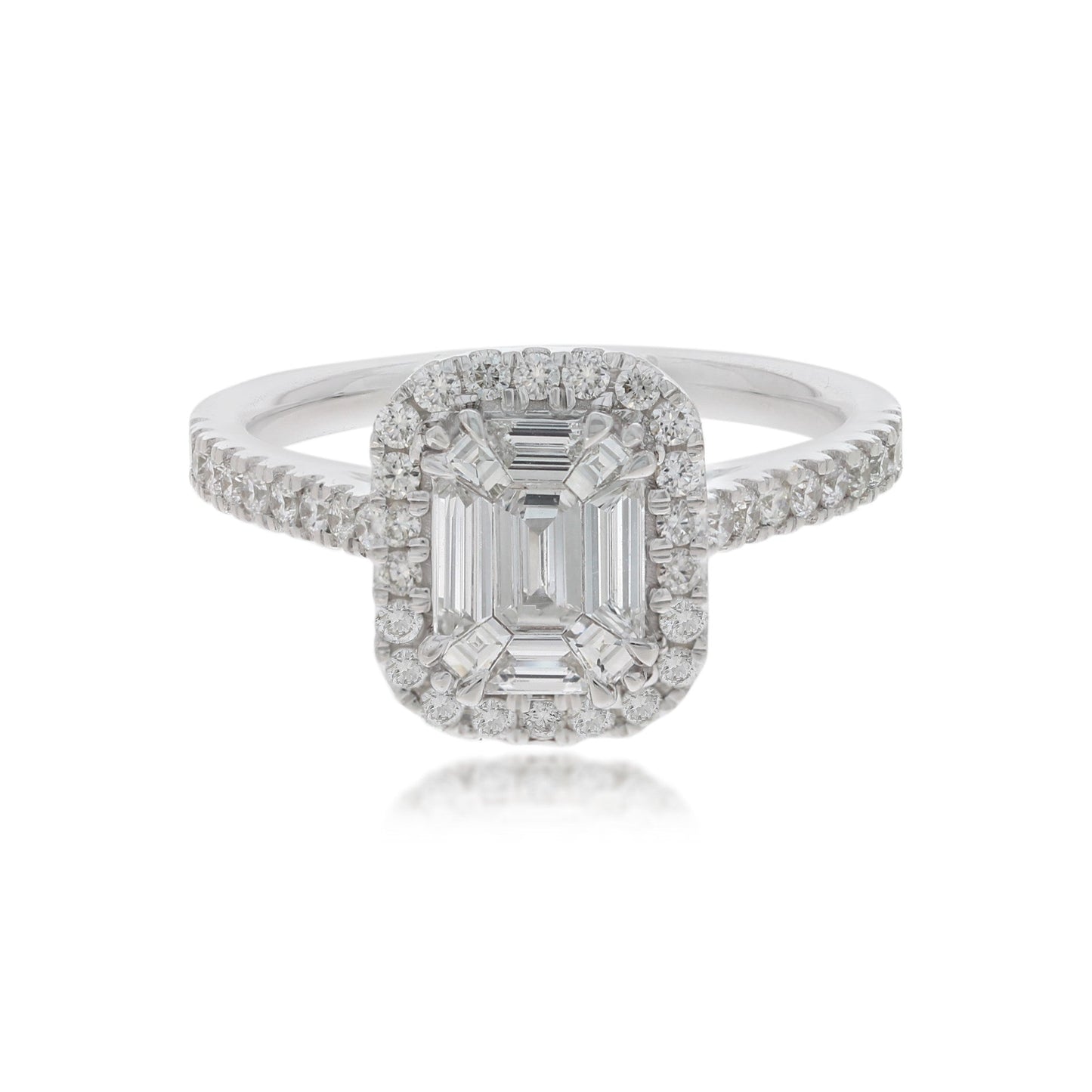 14K White Gold T.W. Emerald Diamond Pie Cut Ring Sz 7 2-1/4Cttw