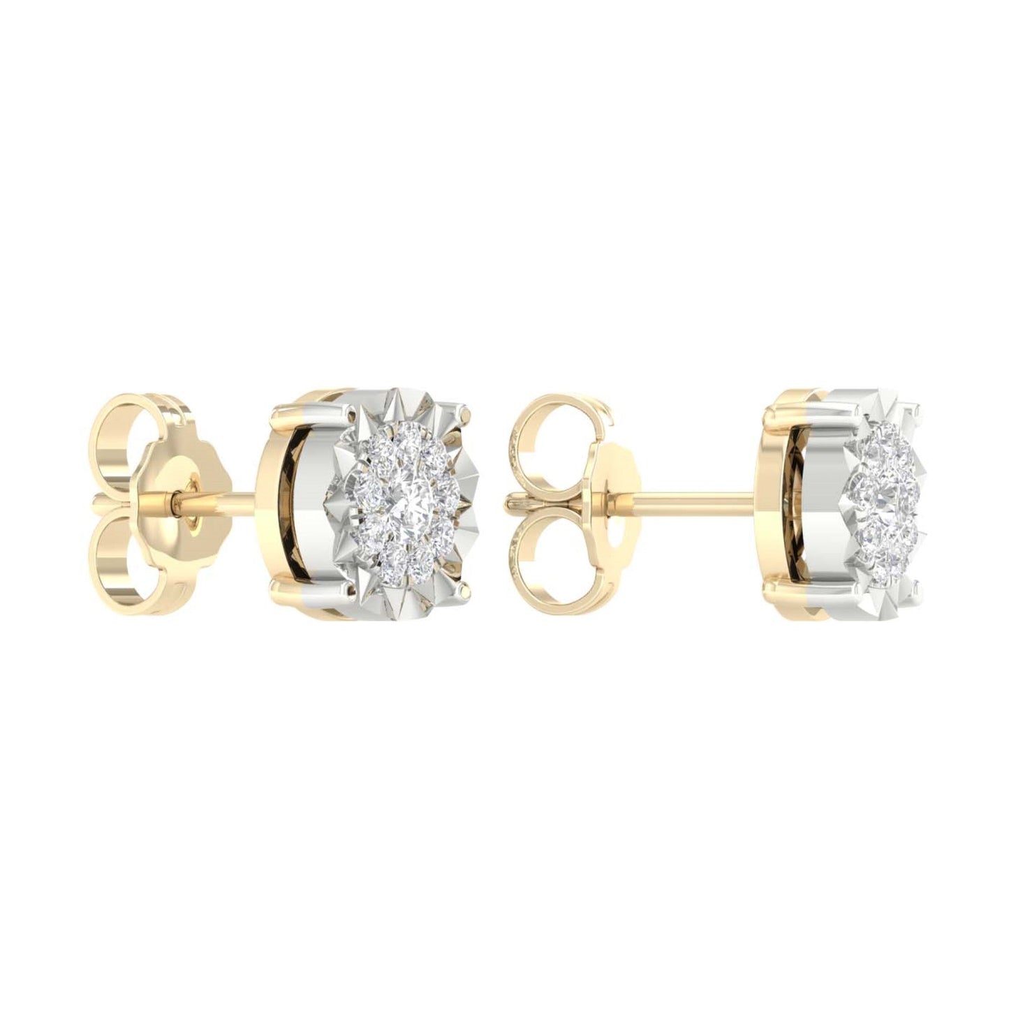 10K Yellow Gold Round Diamond Designer Stud Earrings 1/4 Cttw