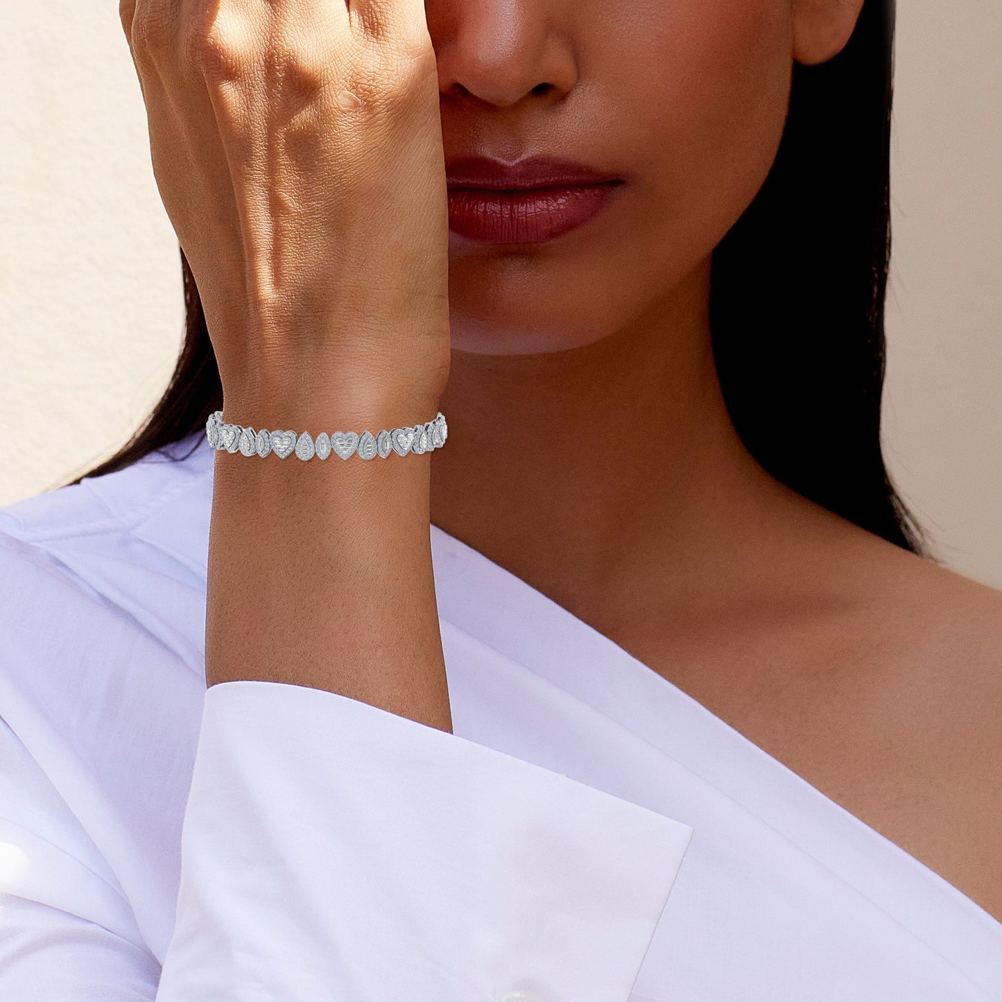 10K White Gold Round Baguette Diamond Designer 7 Inch Bracelet 2-3/8 Cttw