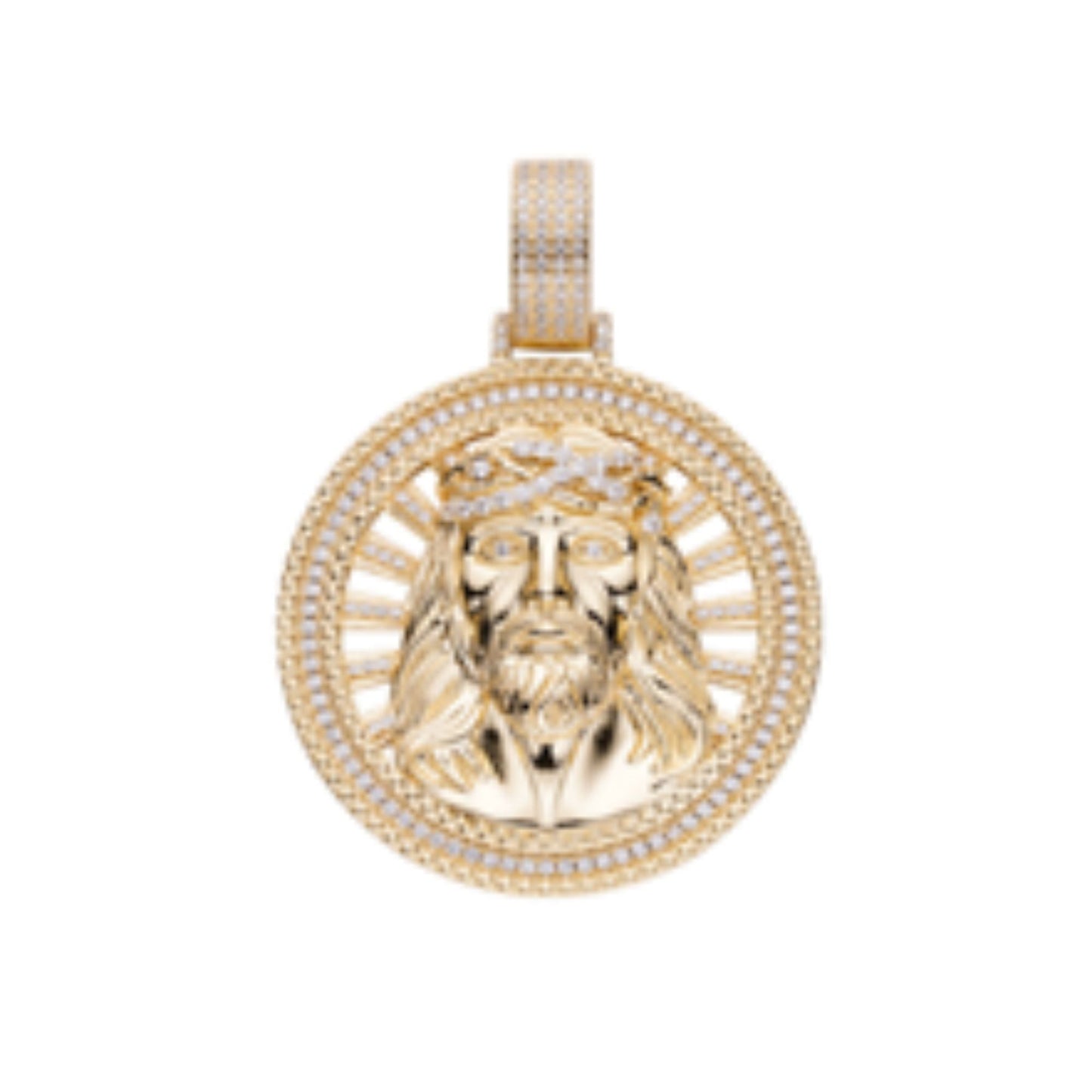 S.Silver Moissanite Jesus Religious Pendant RP+GP 1-3/8 Cttw