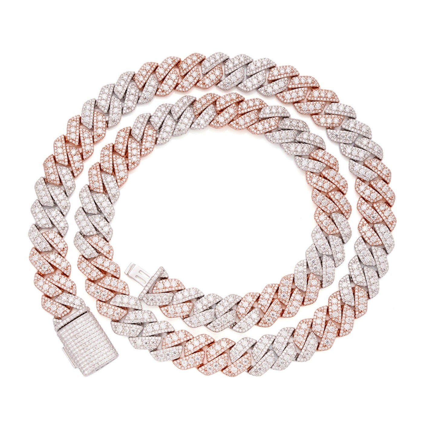 S.Silver Round Big Stone in Center Surrounded with Small Stones 12mm Moissanite Cuban Chain 22Inch Necklace RP+PP 30 Cttw