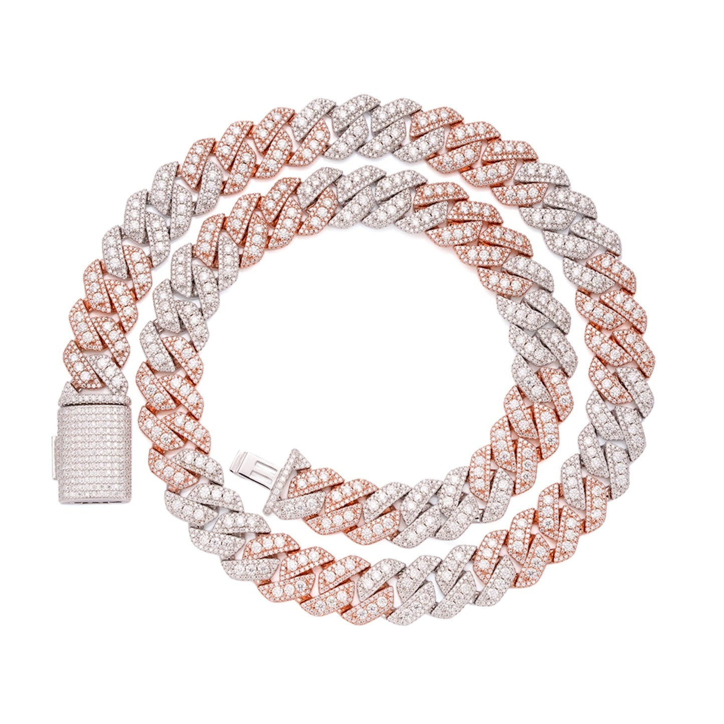 S.Silver Round Big Stone in Center Surrounded with Small Stones 14mm Moissanite Cuban Chain 22Inch Necklace RP+PP 34 Cttw