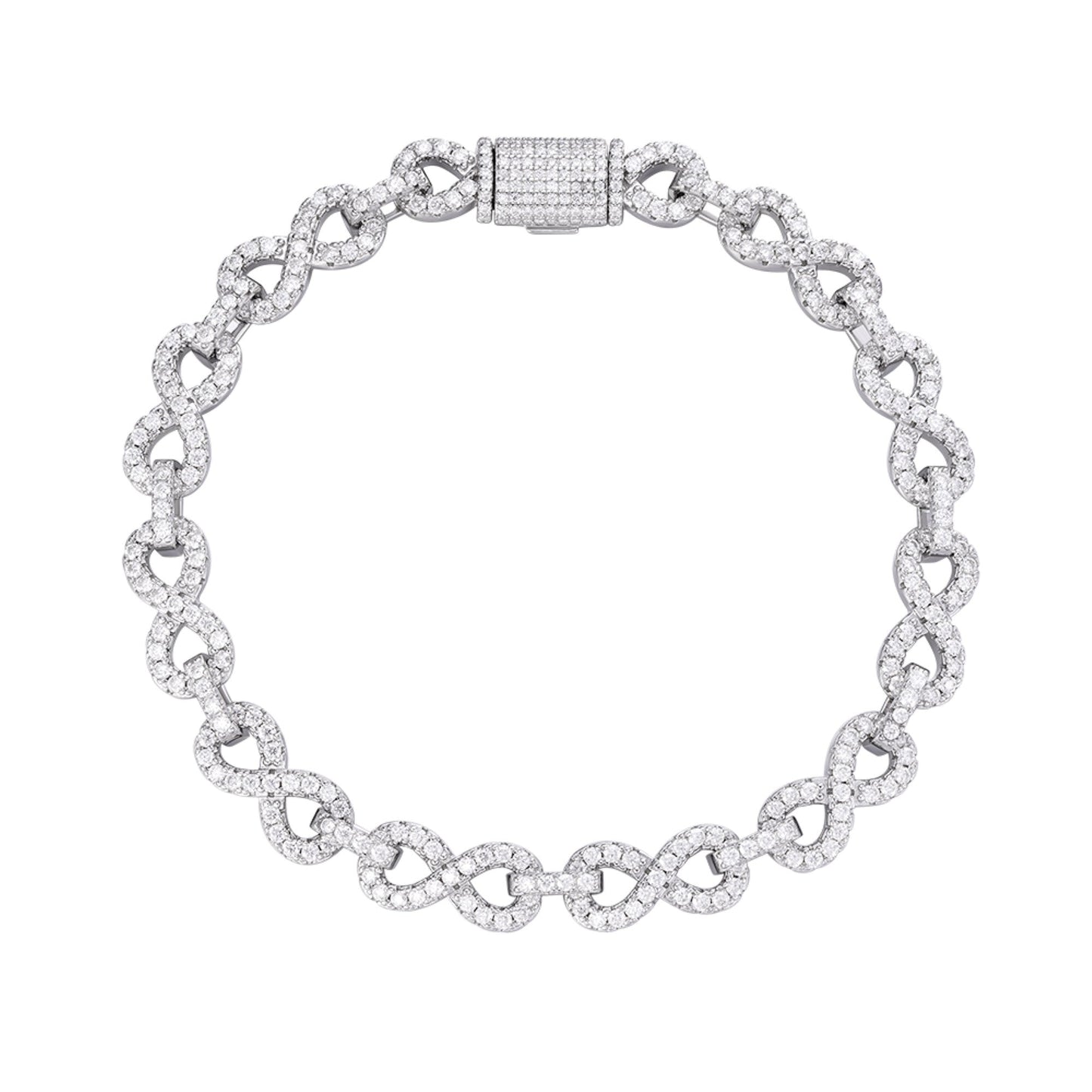 S.Silver 8mm Round Moissanite Infinity 8 Inch Designer Bracelet RP 8-3/4 Cttw