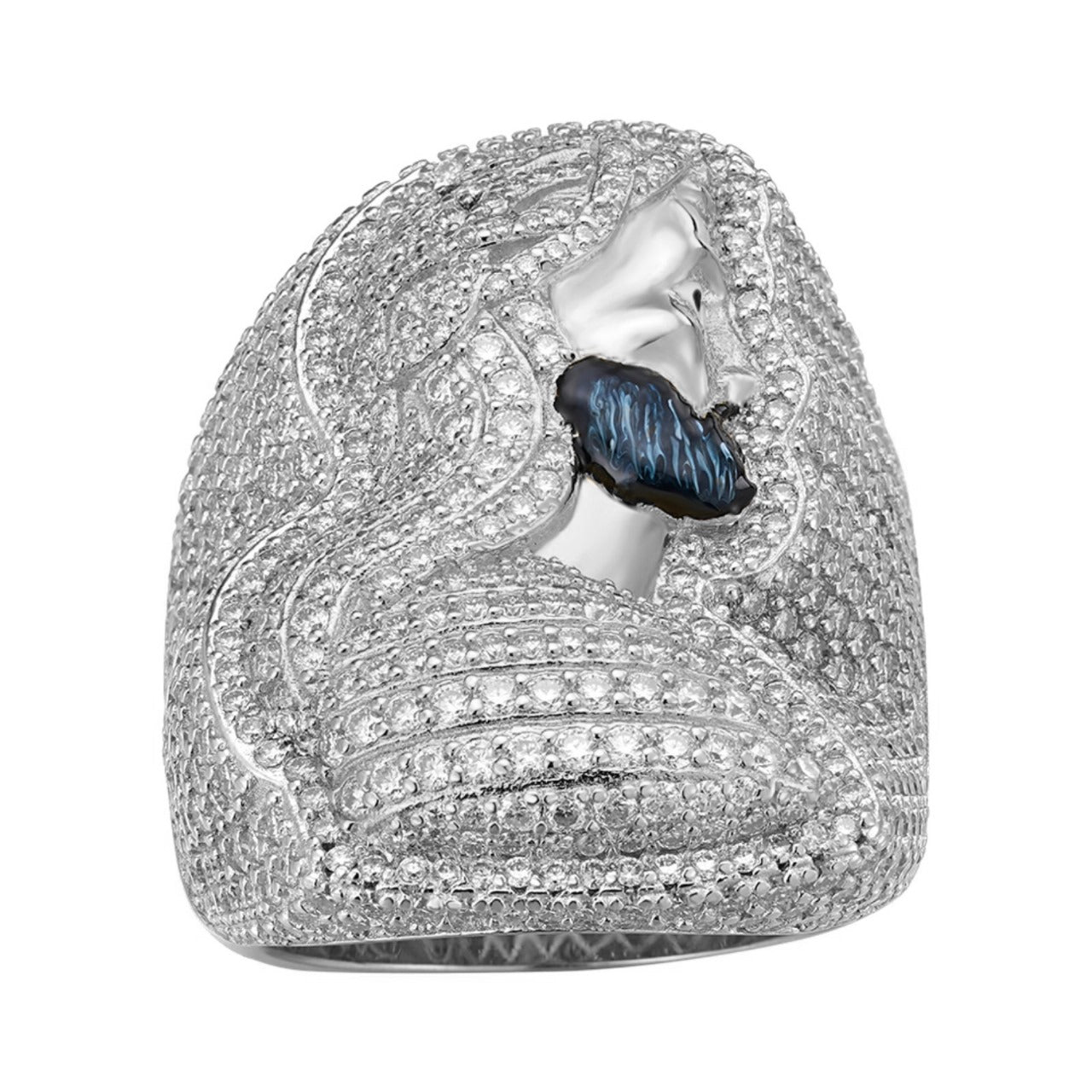 S.Silver Round Moissanite Jesus Religious SZ 10 Mens Ring RP 5-7/8 Cttw