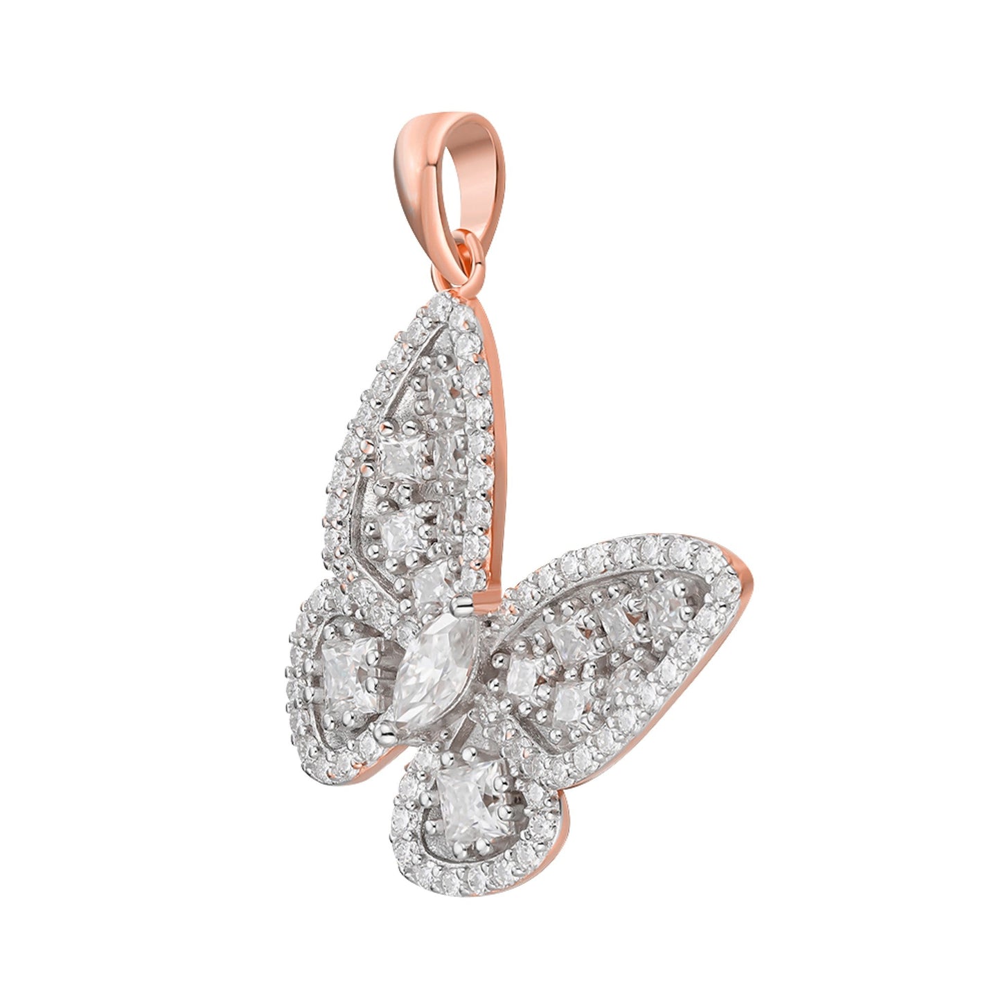 S.Silver Round Fancy Moissanite Butterfly Animal Pendant RP+PP 2-1/8 Cttw