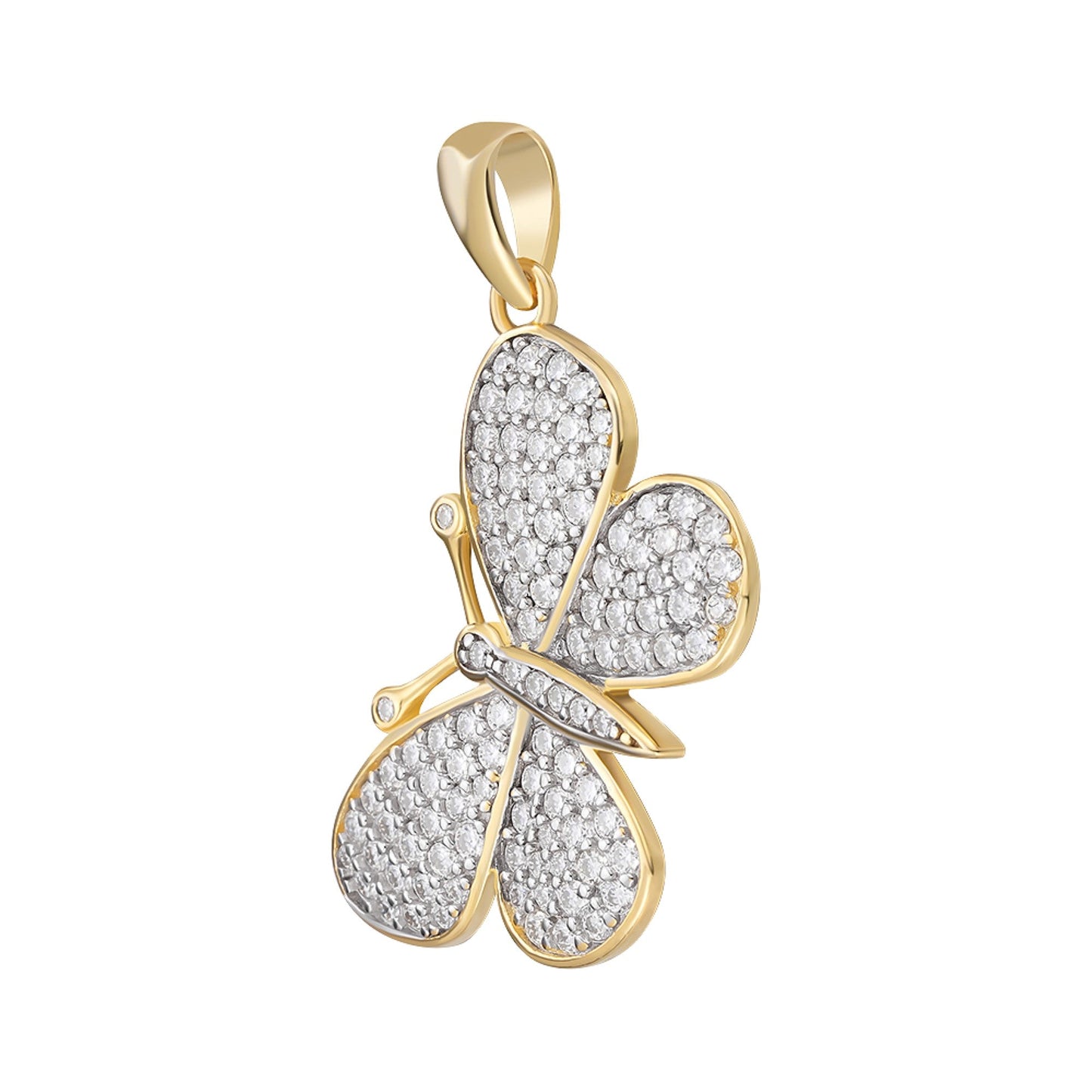 S.Silver Round Moissanite Butterfly Animal Pendant RP+GP 1 Cttw