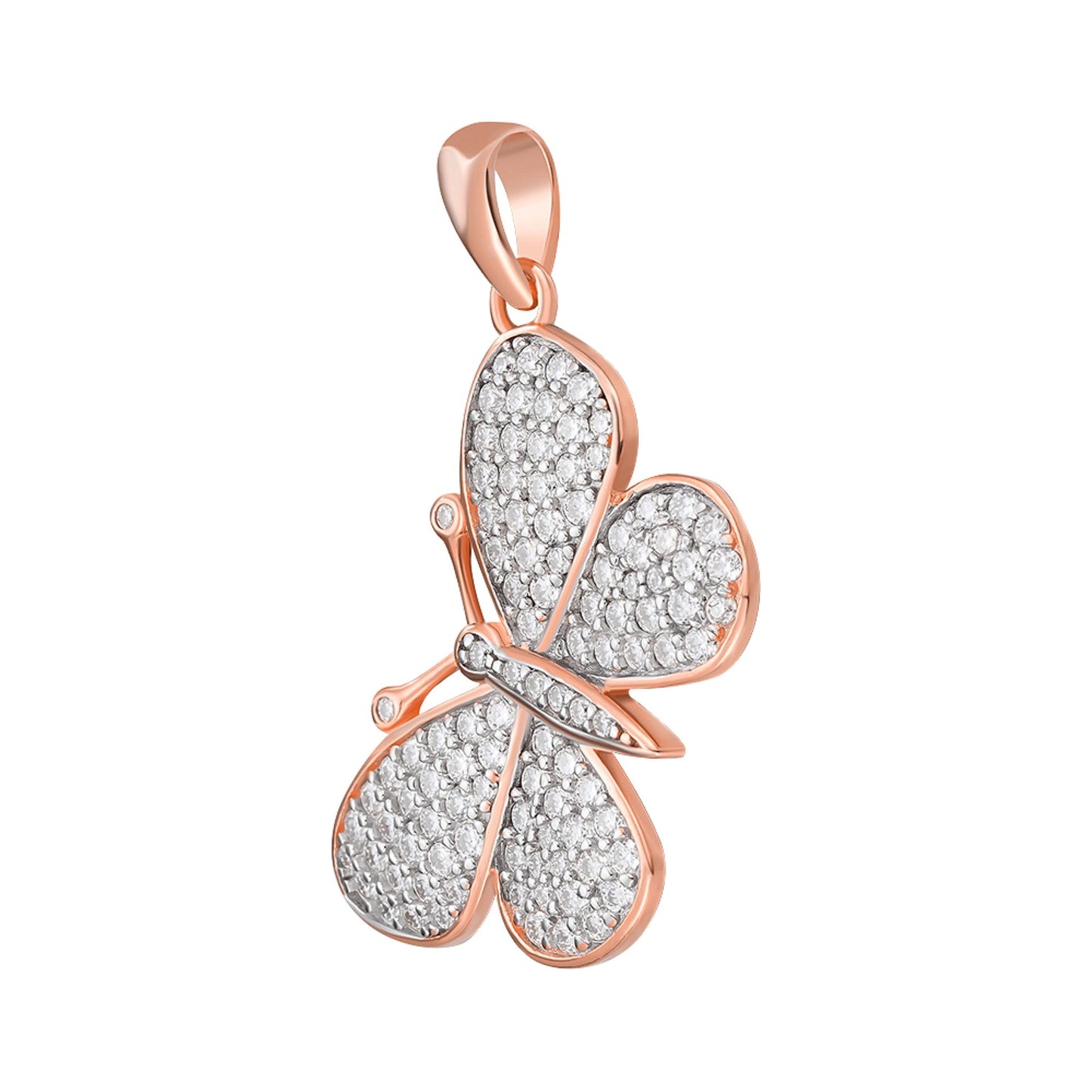 S.Silver Round Moissanite Butterfly Animal Pendant RP+PP 1 Cttw