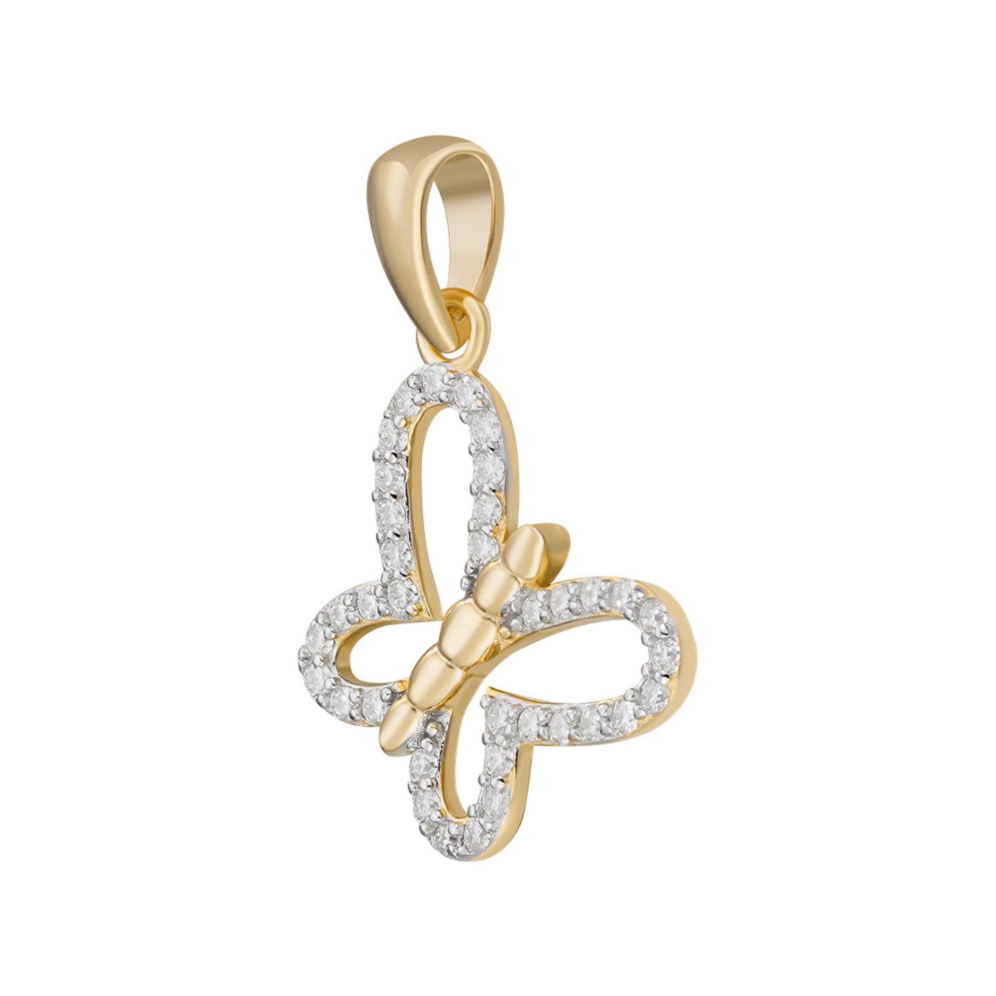 S.Silver Round Moissanite Butterfly Animal Pendant RP+GP 1/3 Cttw