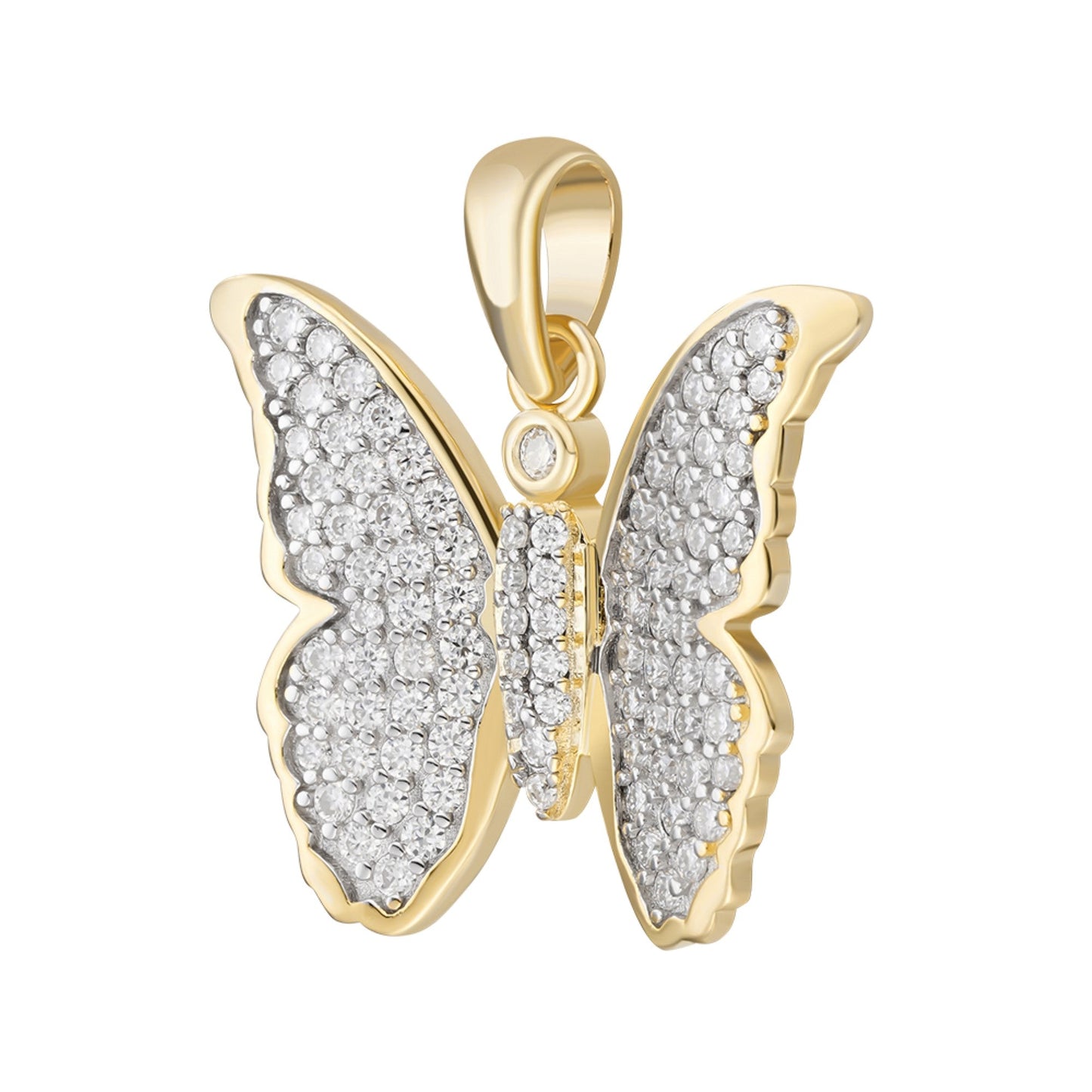 S.Silver Round Moissanite Butterfly Animal Pendant RP+GP 3/4 Cttw