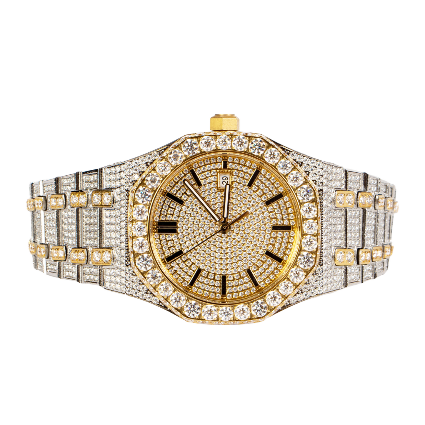 Moissanite Stainless Steel Watch Yellow Two Tone Band 22-1/3 Cttw
