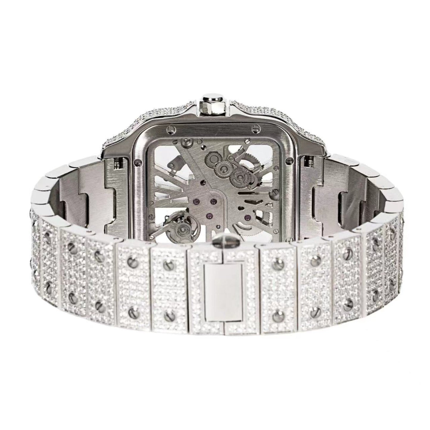 Stainless Steel CZ White Tone Automatic Mens Watch