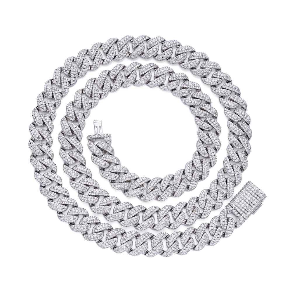 S.Silver Moissanite 10mm Heavy Cuban Chain 22 Inch Necklace RP 15-1/2 Cttw