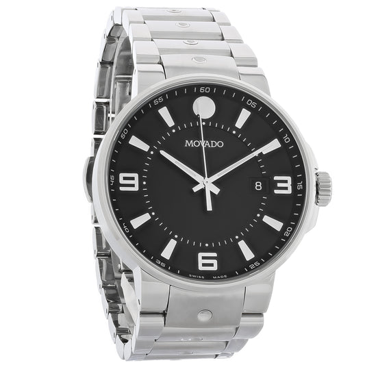 Movado S.E. Pilot Mens Stainless Steel Black Dial Swiss Quartz Watch 0606761