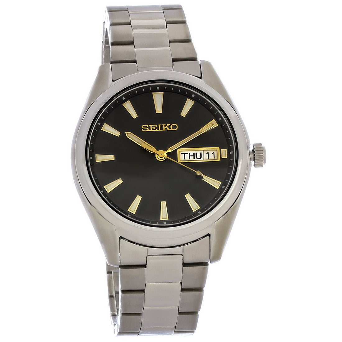 Seiko Essentials Mens Stainless Steel Charcoal Dial Quartz Watch SUR343