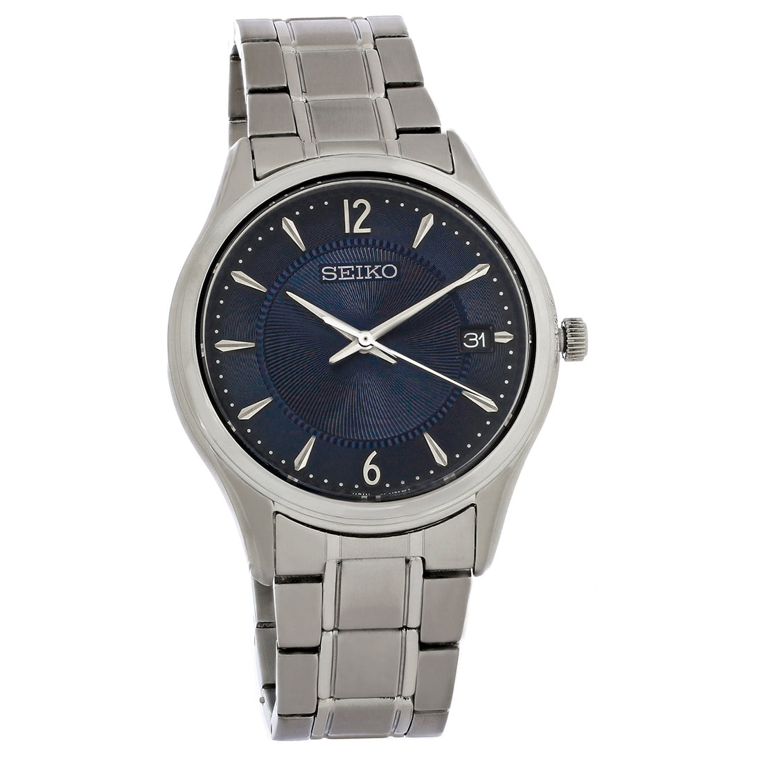 Seiko Essentials Mens Stainless Steel Blue Dial Quartz Watch SUR419