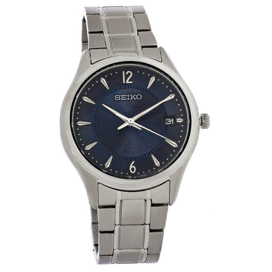 Seiko Essentials Mens Stainless Steel Blue Dial Quartz Watch SUR419
