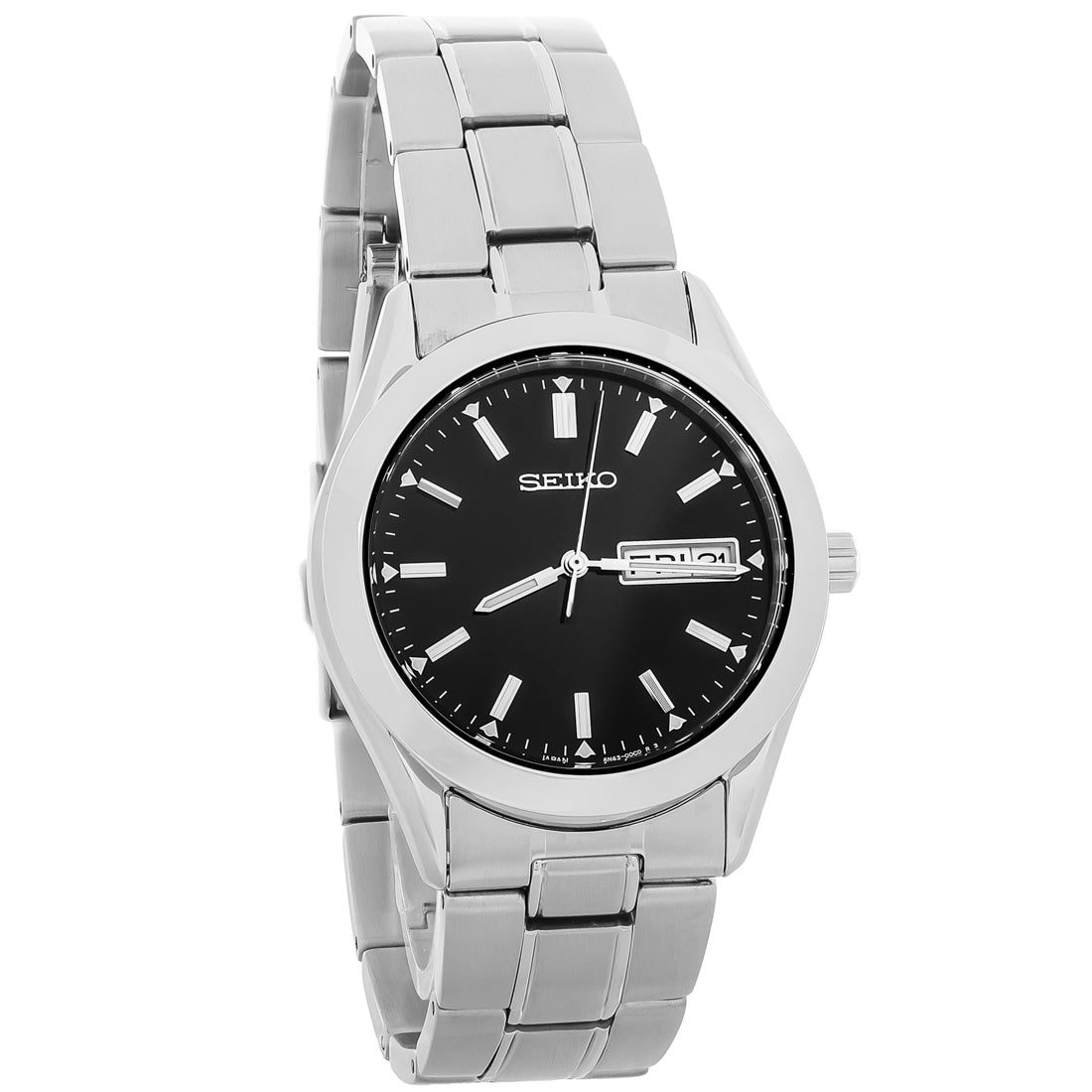 Seiko Essentials Mens Stainless Steel Black Dial Quartz Watch SUR361