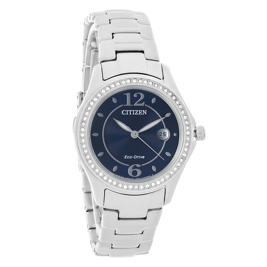 Citizen Eco-Drive Ladies Silhouette Crystal Blue Dial Dress Watch FE1140-86L
