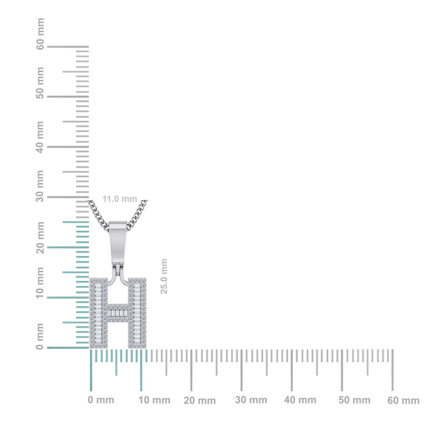 10K White Gold  Tw Baguette Initial H Pendant 3/8 Cttw