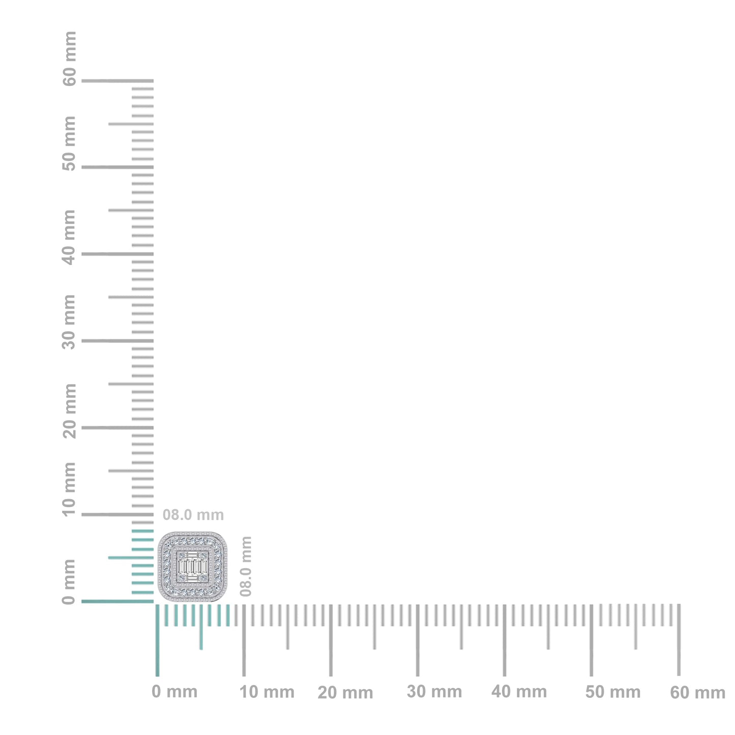 10K White Gold Round Baguette Diamond Square Shape Stud Earrings 1/5 Cttw