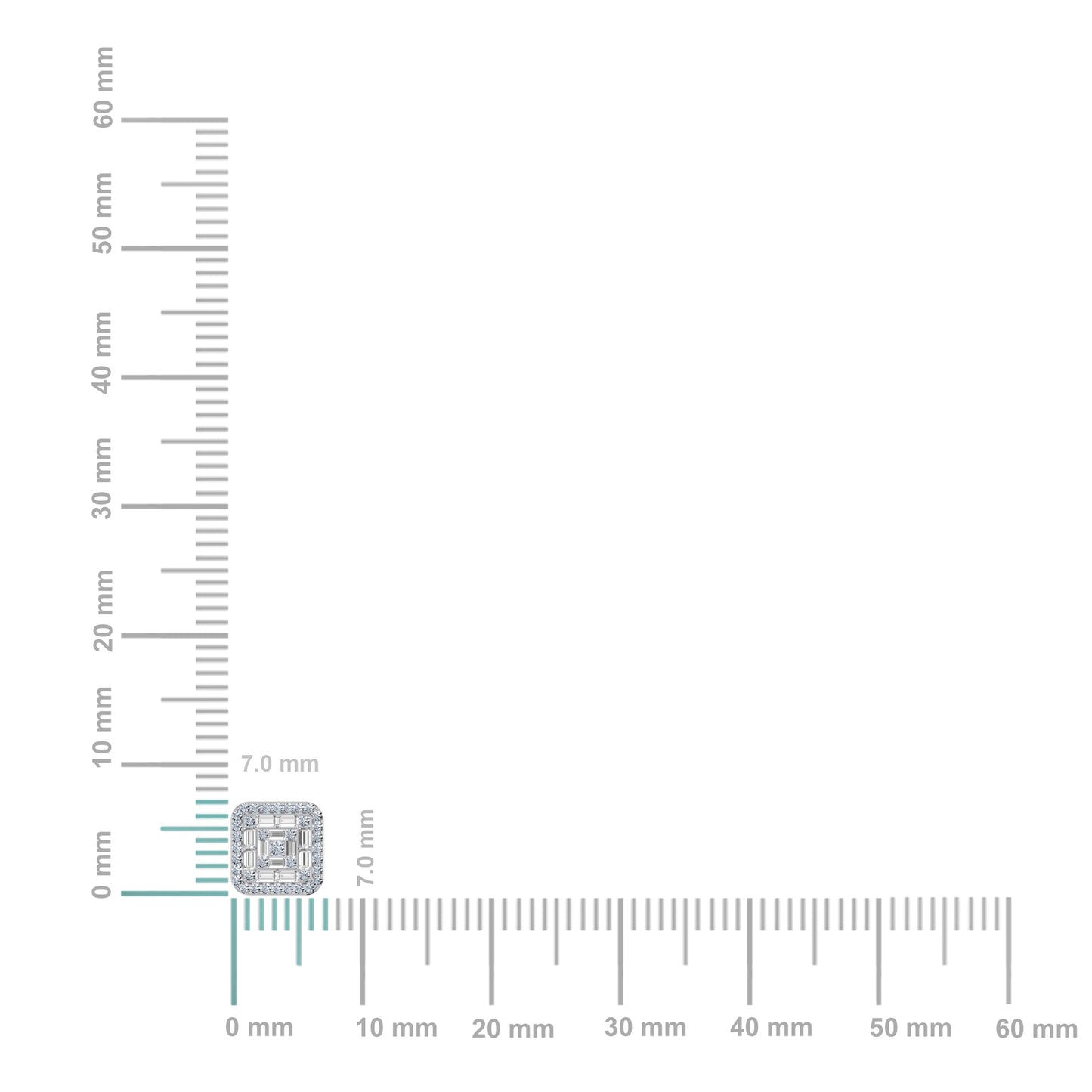 10K White Gold Round Baguette Diamond Square Shape Stud Earrings 3/8 Cttw