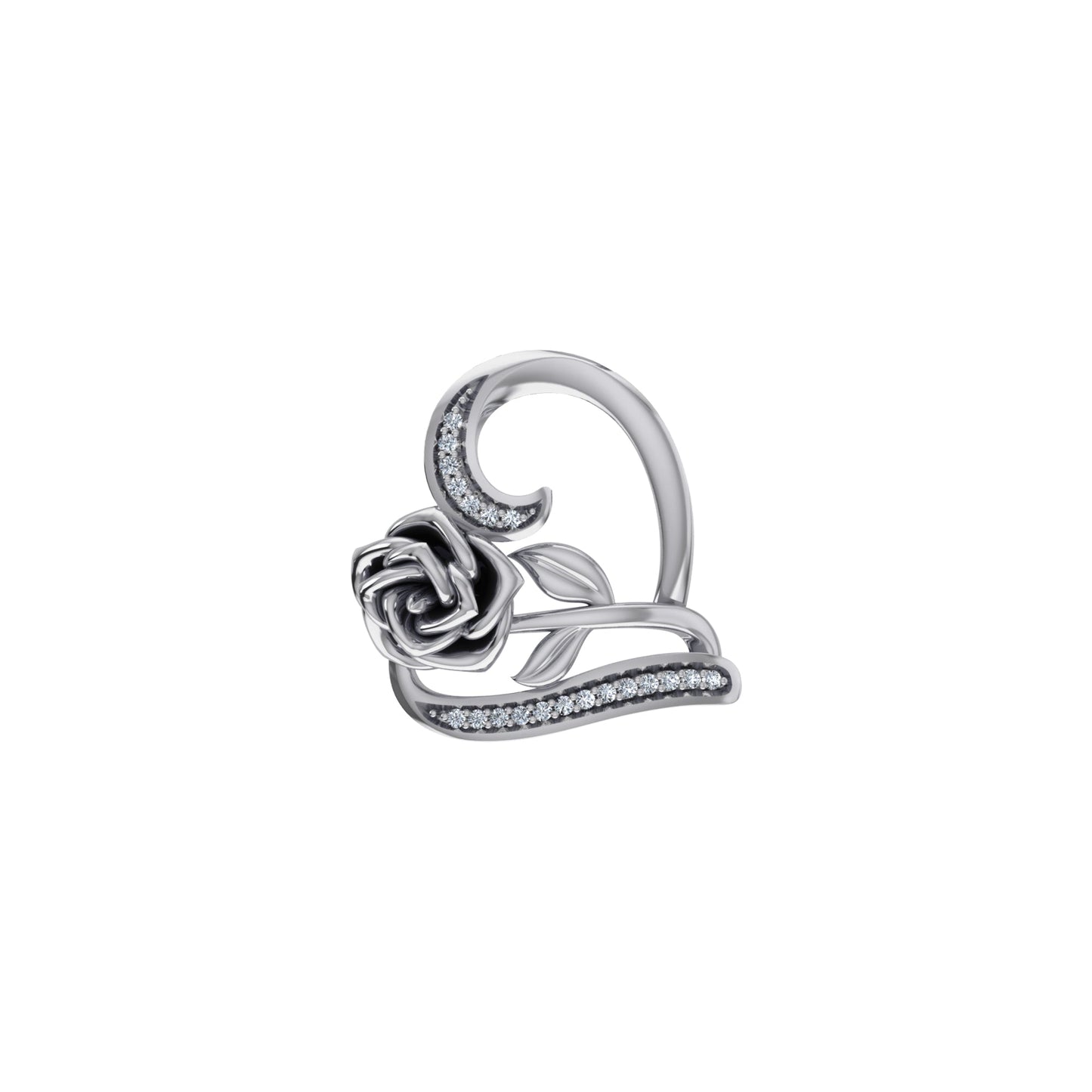 10K White Gold Round Diamond Womens Heart Rose Heart Pendant 1/25 Cttw