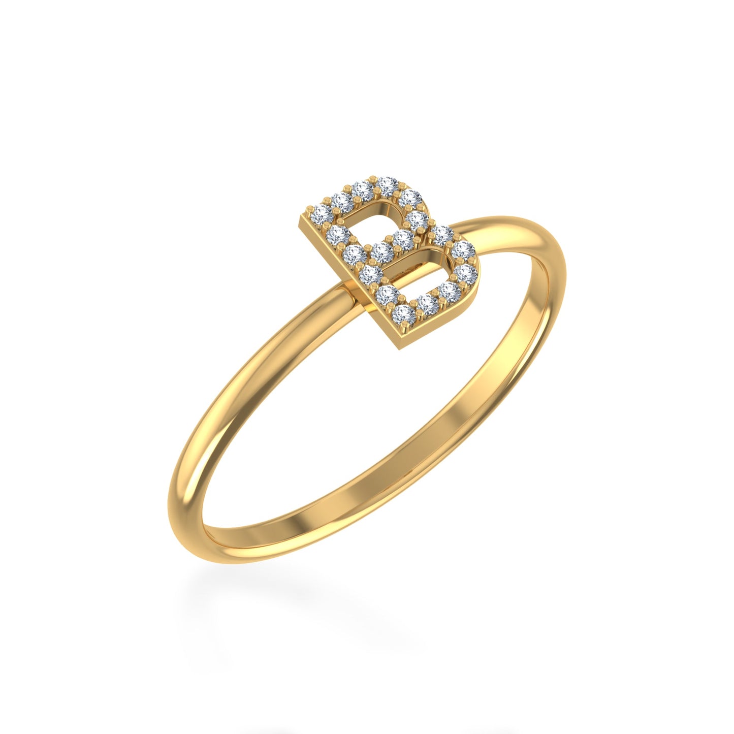 10K Yellow Gold Womens Round Diamond B Initial Letter Ring 1/20 Cttw