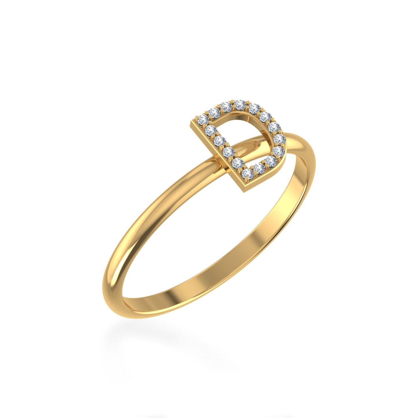 10K Yellow Gold Womens Round Diamond D Initial Letter Ring 1/25 Cttw