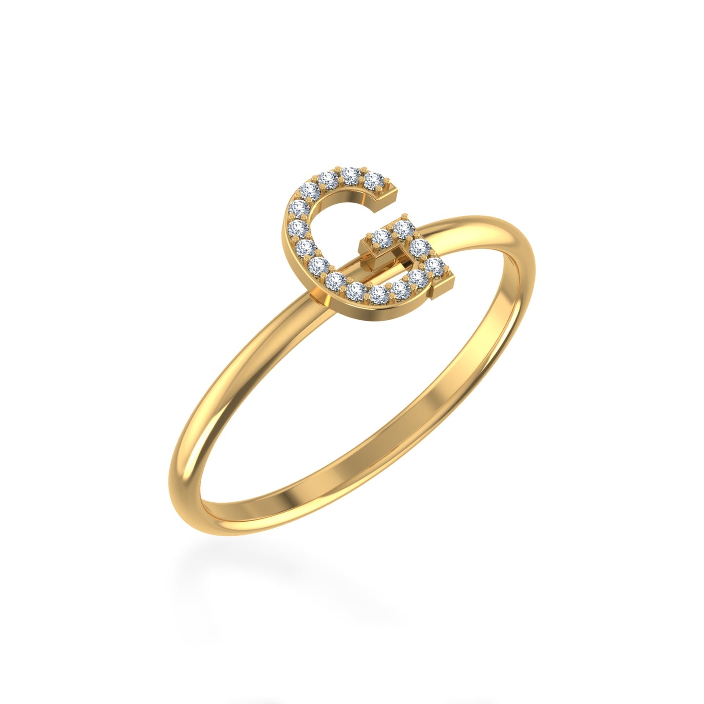 10K Yellow Gold Womens Round Diamond G Initial Letter Ring 1/20 Cttw