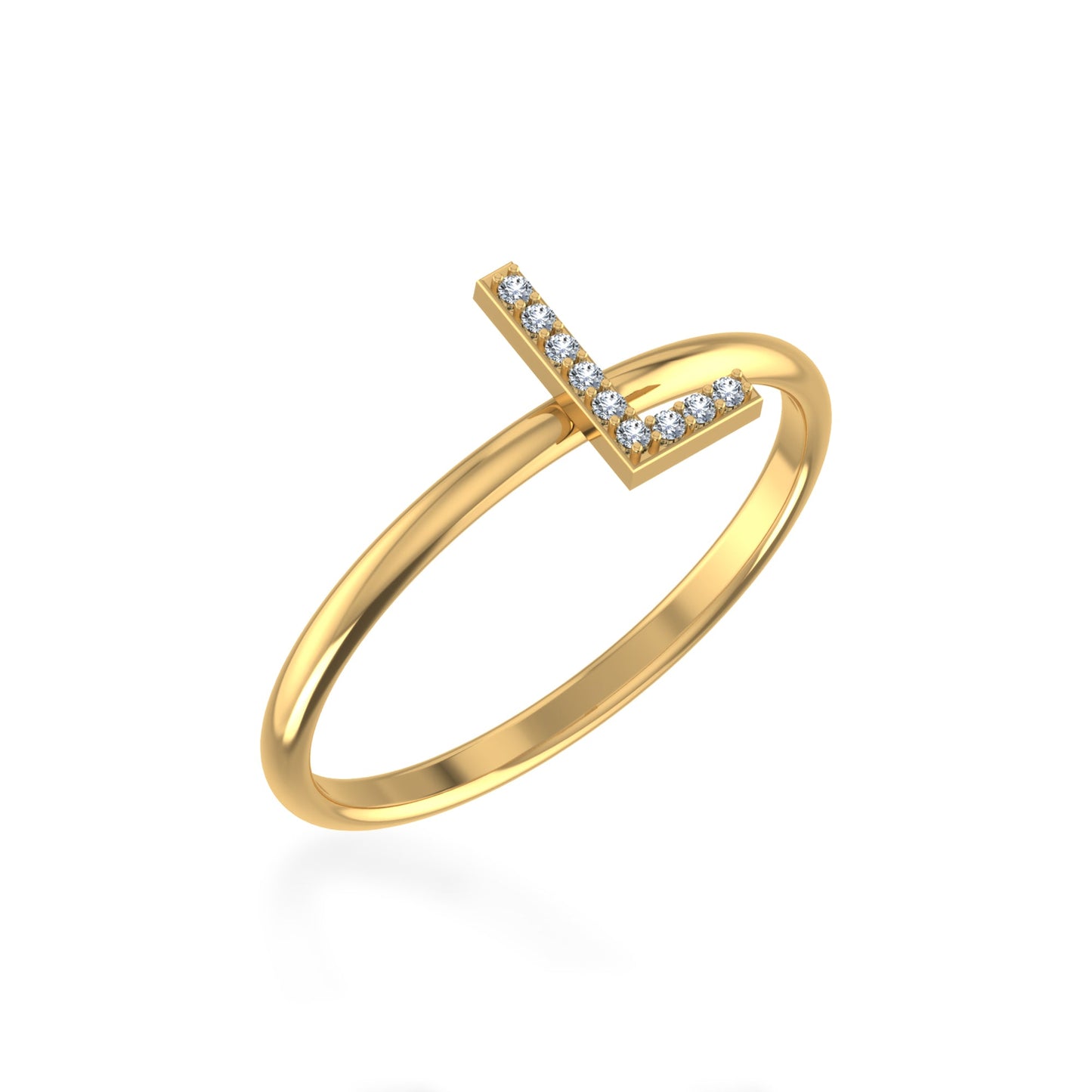 10K Yellow Gold Womens Round Diamond L Initial Letter Ring 1/25 Cttw