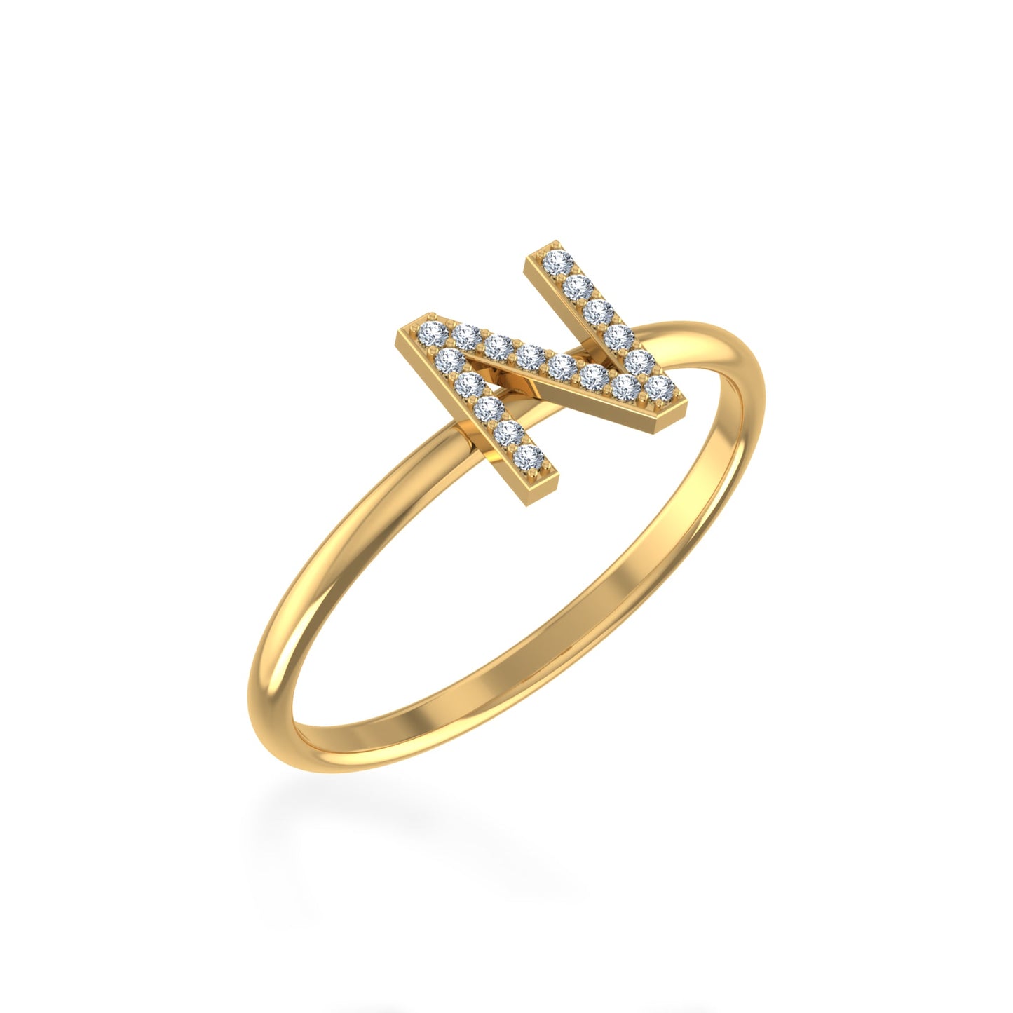 10K Yellow Gold Womens Round Diamond N Initial Letter Ring 1/20 Cttw