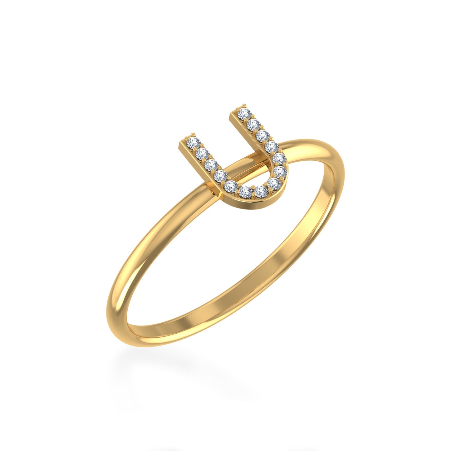 10K Yellow Gold Womens Round Diamond U Initial Letter Ring 1/25 Cttw