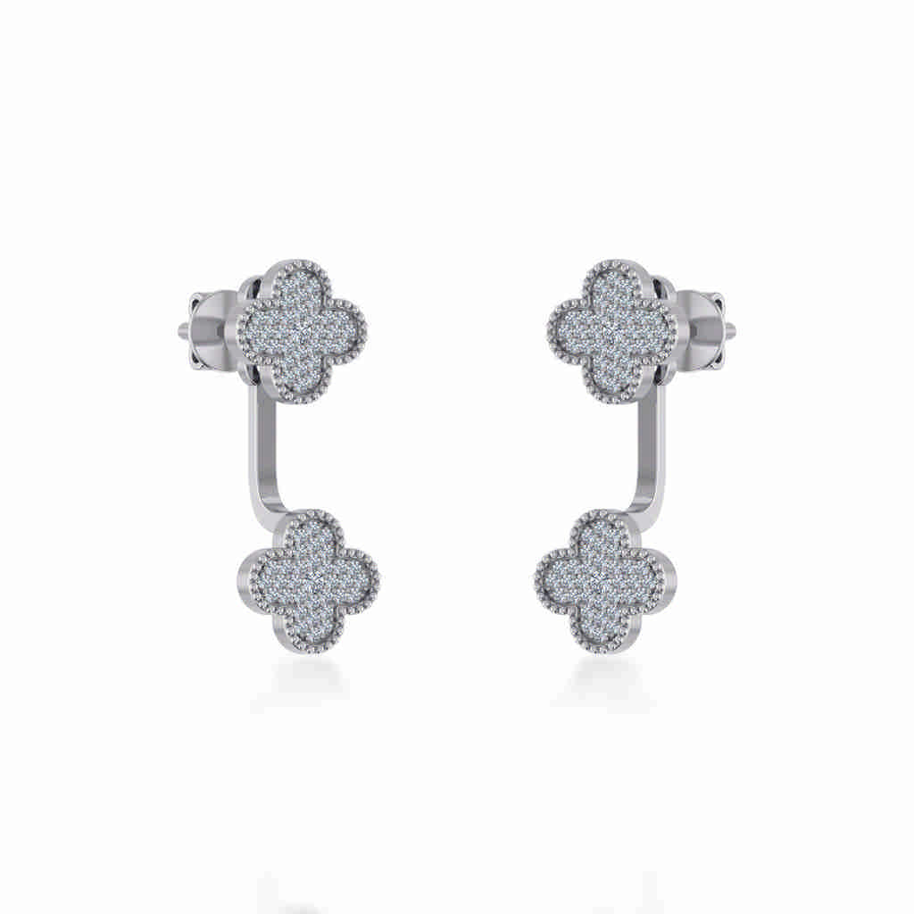 10K White Gold Womens Round Diamond Cluster Top Open Earrings 1/5 Cttw