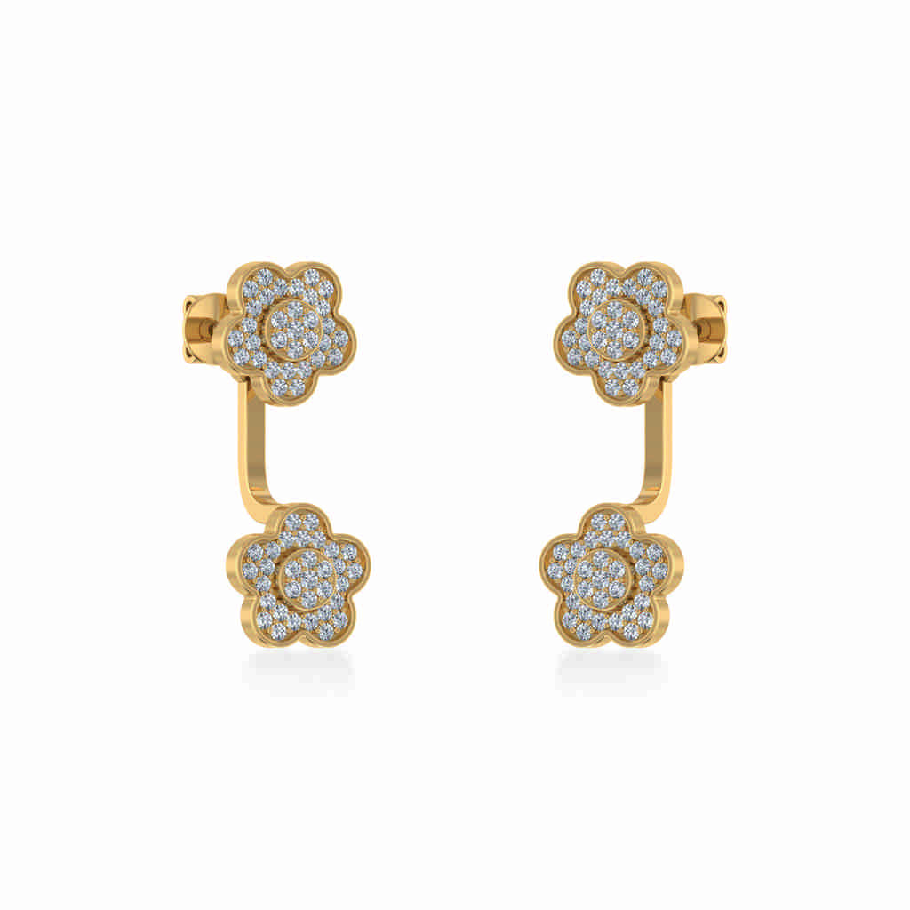 10K Yellow Gold Womens Round Diamond Floral Cluster Top Open Earrings 3/8 Cttw