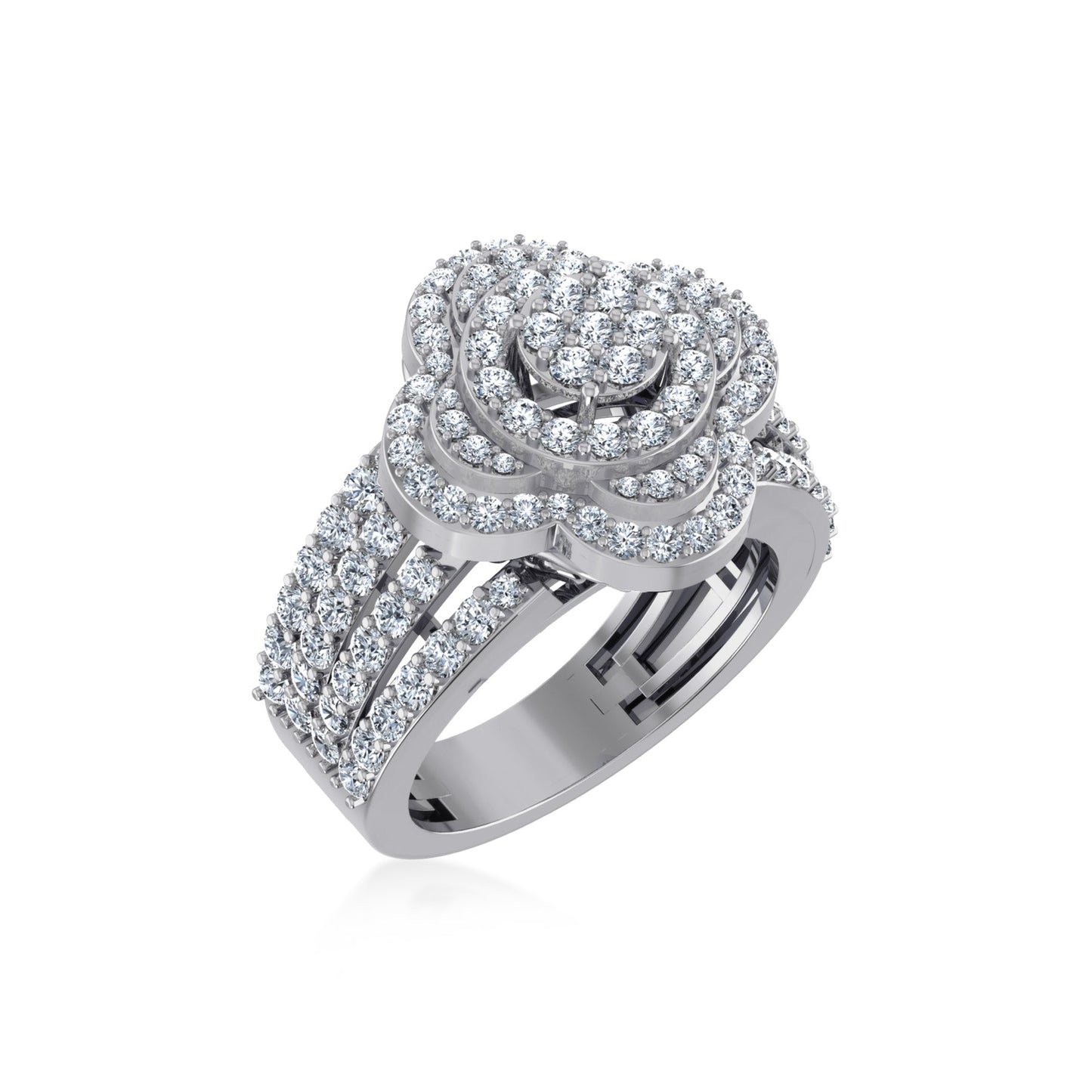 10K White Gold Round Diamond Designer Sz 7 Head Ladies Ring 2 Cttw