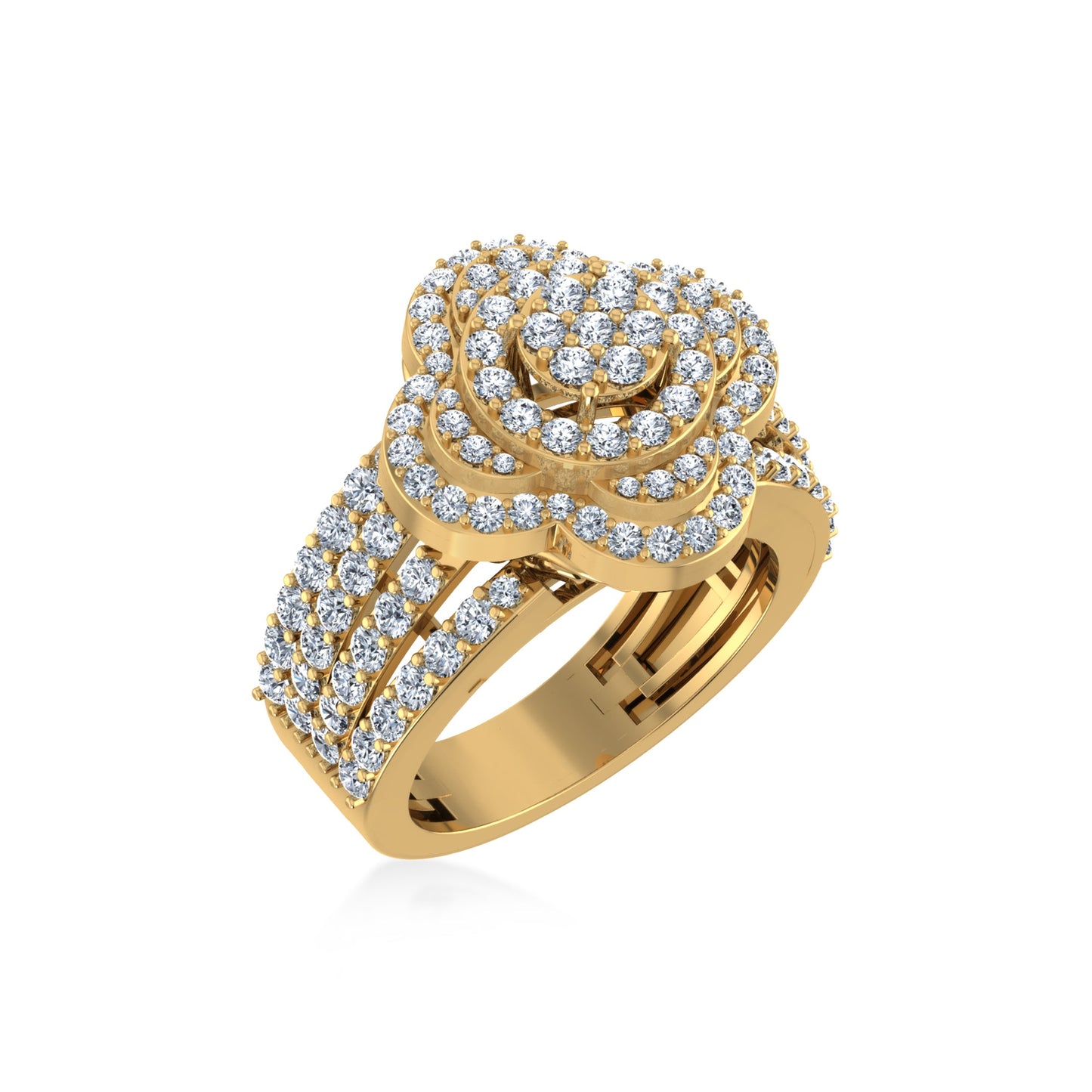 10K Yellow Gold Round Diamond Designer Sz 7 Head Ladies Ring 2 Cttw