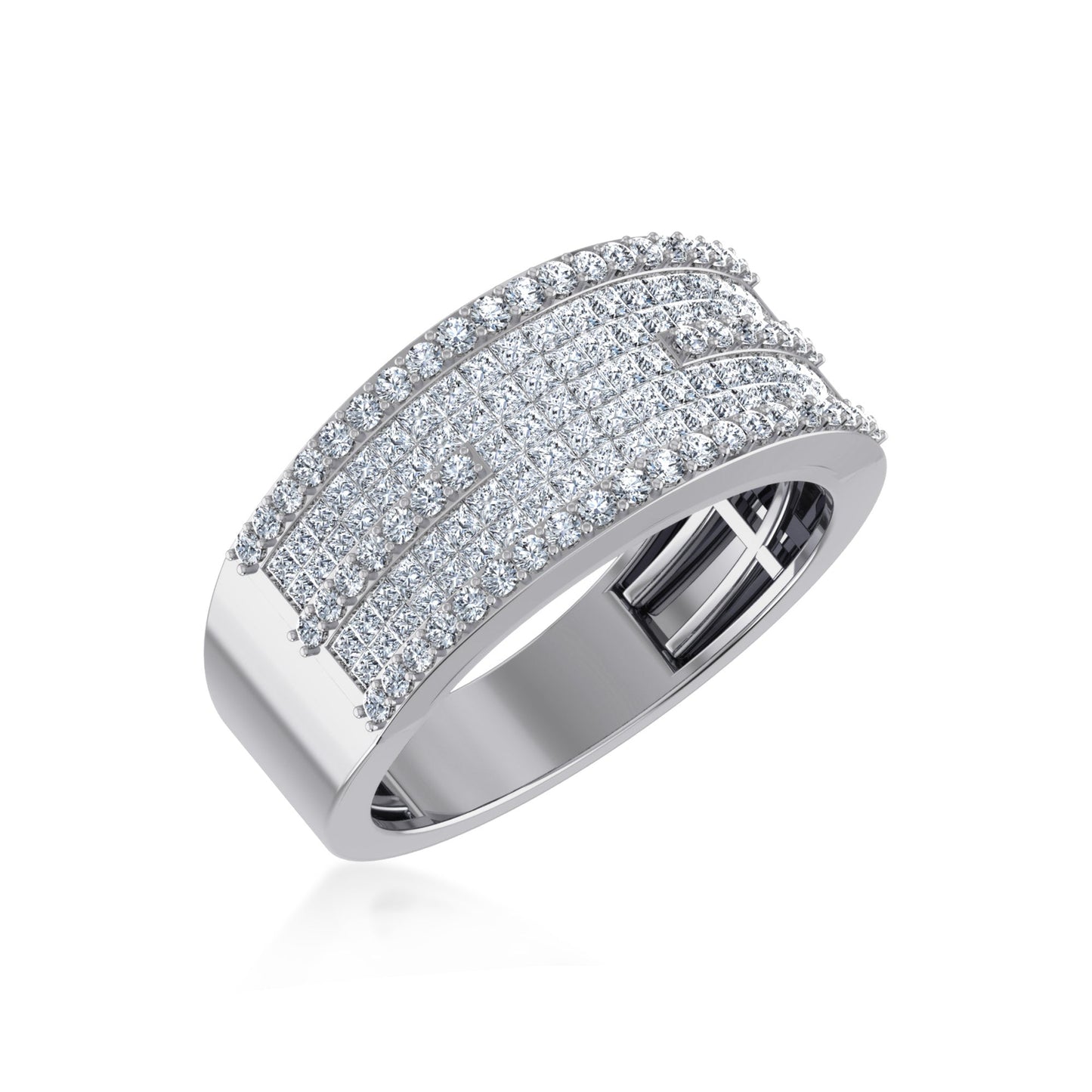 10K White Gold Princess Diamond Mens Invisible Band 2 Cttw
