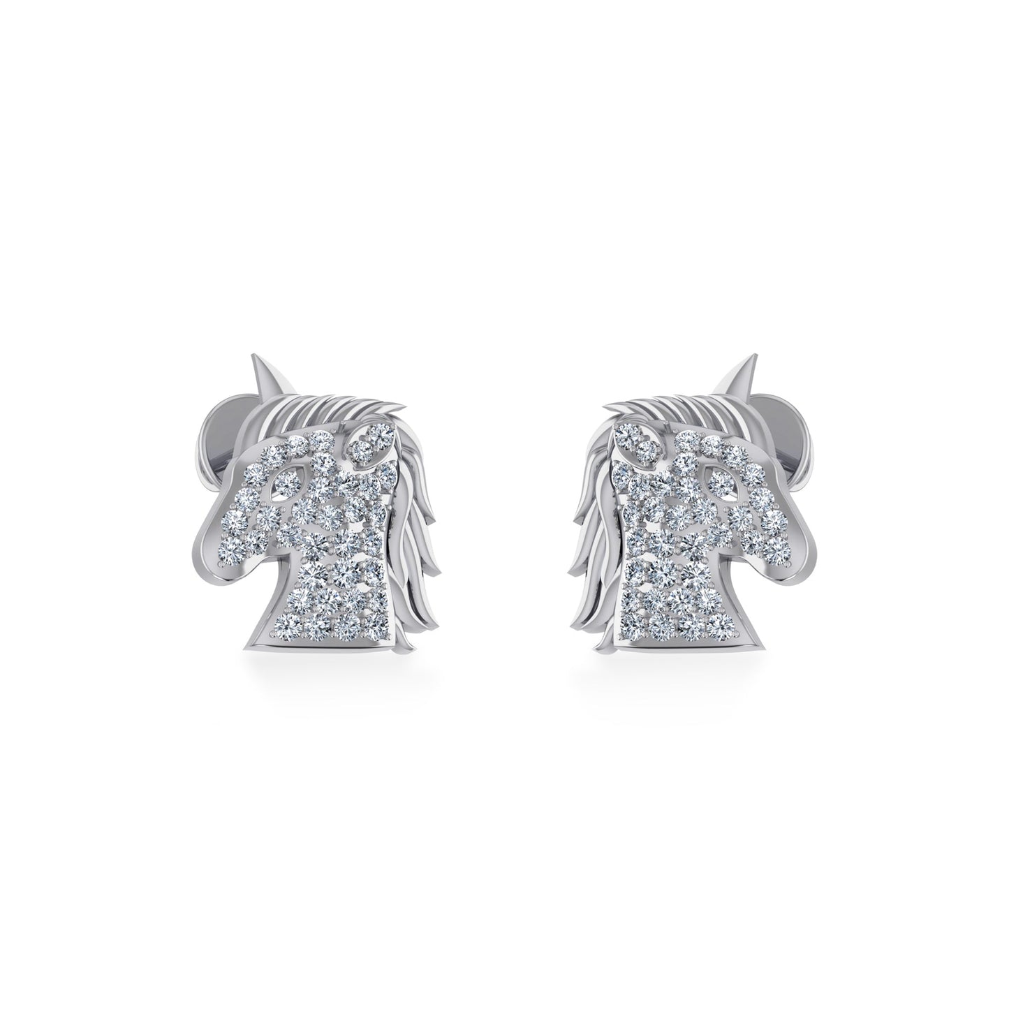 10K White Gold Round Diamond Horse Animal Designer Stud Earring 1/5 Cttw