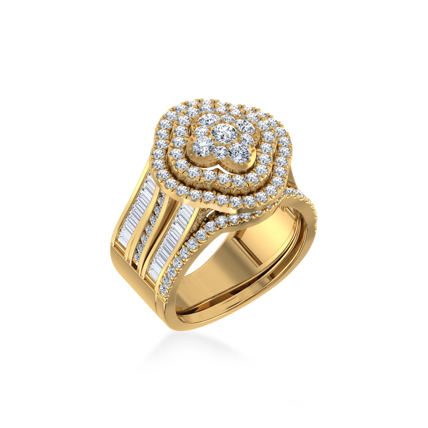 10K Yellow Gold Round Baguette Diamond Womens Designer Bridal Ring 1-5/8 Cttw