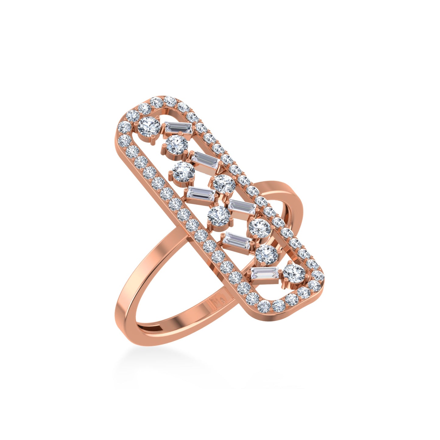 14K Rose Gold Round Baguette Diamond Womens Designer Ring 5/8 Cttw