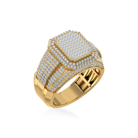 10K Yellow Gold Round Baguette Diamond Square Shape Designer Mens Ring 2-3/8 Cttw