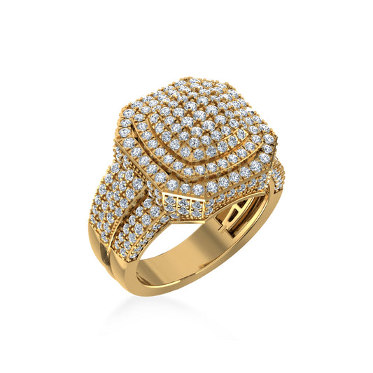 10K Yellow Gold Diamond Square Shape Designer mens Rings 3 Cttw