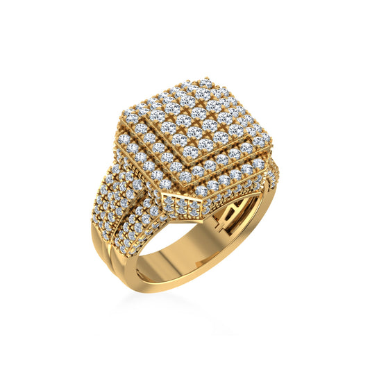 10K Yellow Gold Round Diamond Square Shape Designer Sz 10 Mens Ring 3-3/8 Cttw