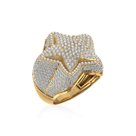 10K Yellow Gold Round Diamond Star Shape Designer Sz 10 Mens Ring 3/4 Cttw