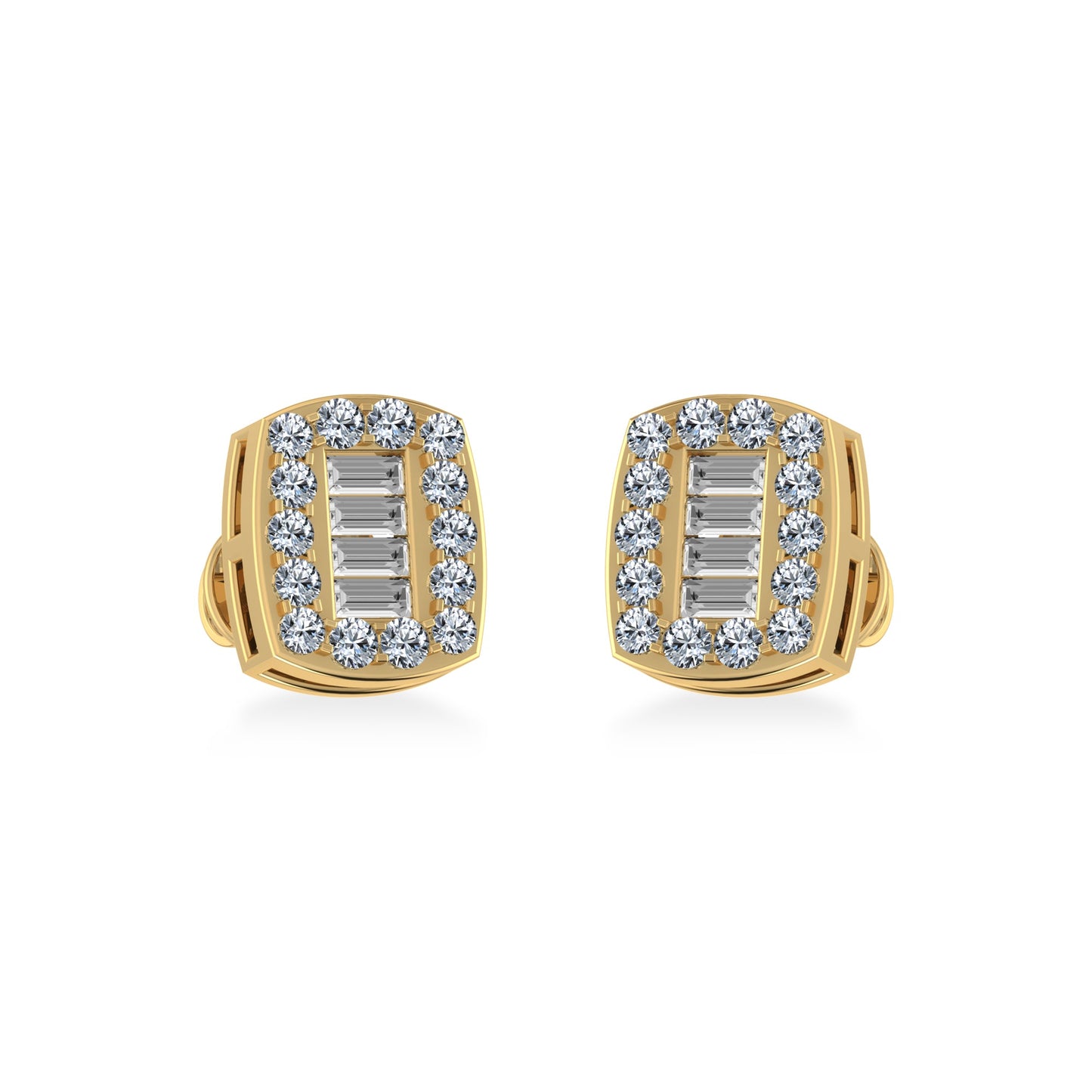 14K Yellow Gold Round Baguette Diamond Stud Earring 3/8 Cttw