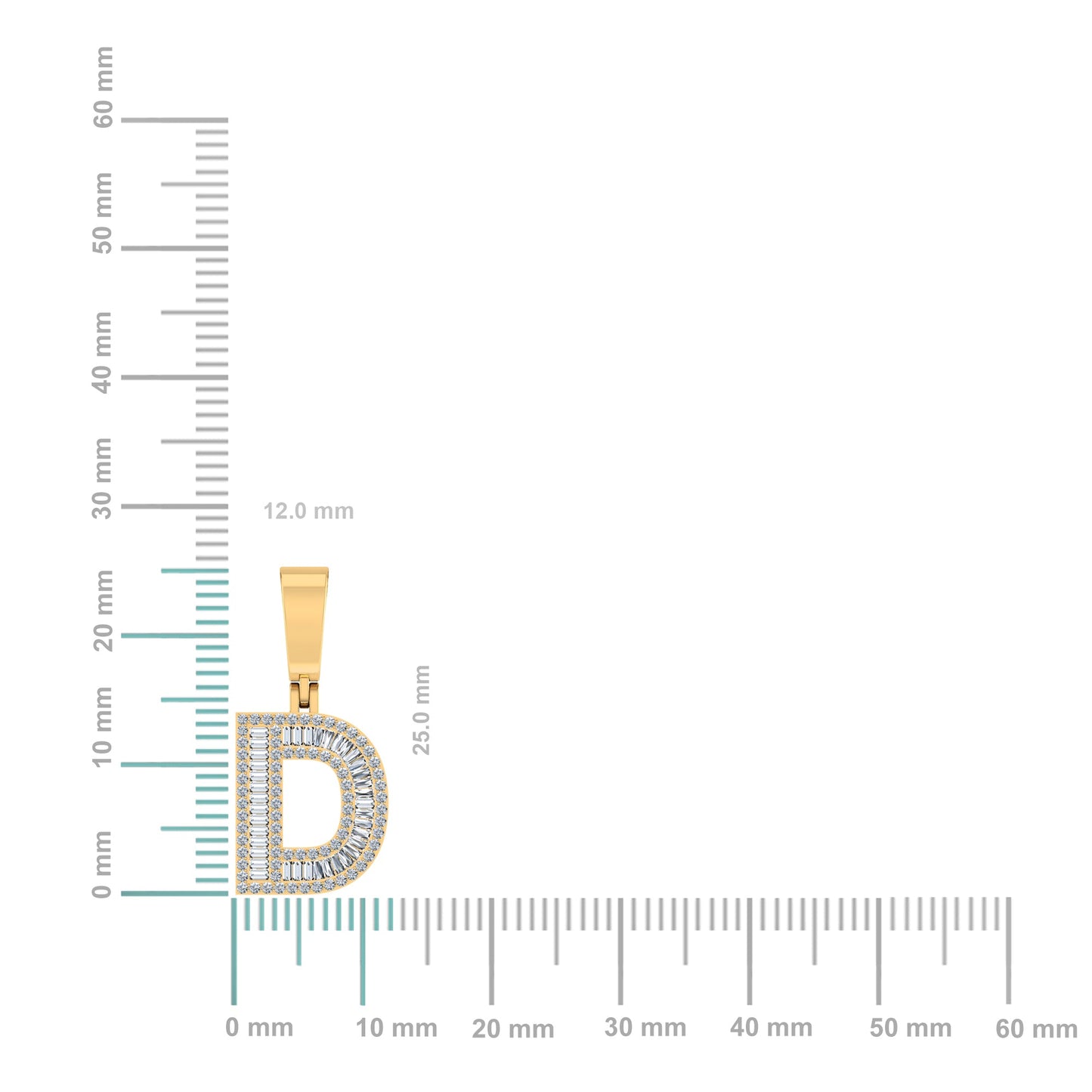 10K Yellow Gold Baguette Diamond Initial D Letter Pendant 1/2 Cttw