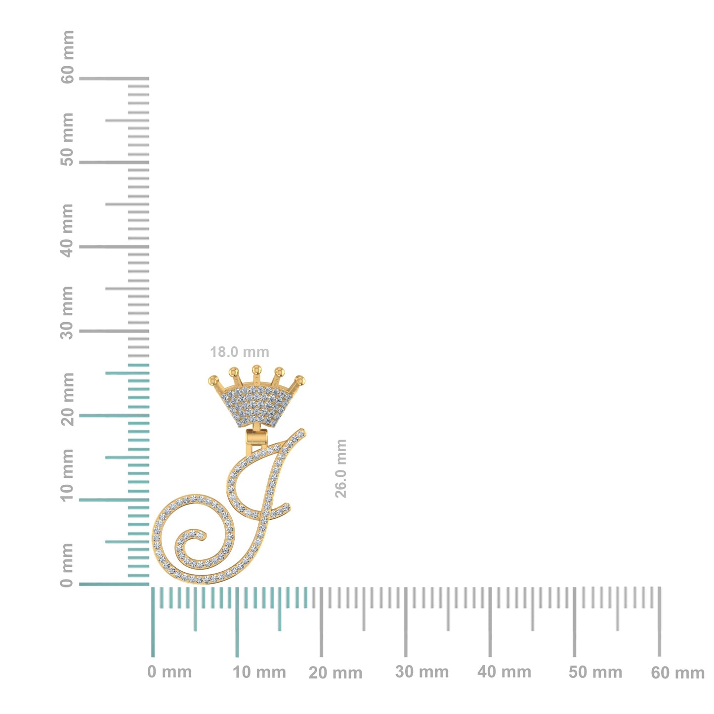 10K Yellow Gold Round Diamond Crown J Letter Initial Pendant 1/5 Cttw