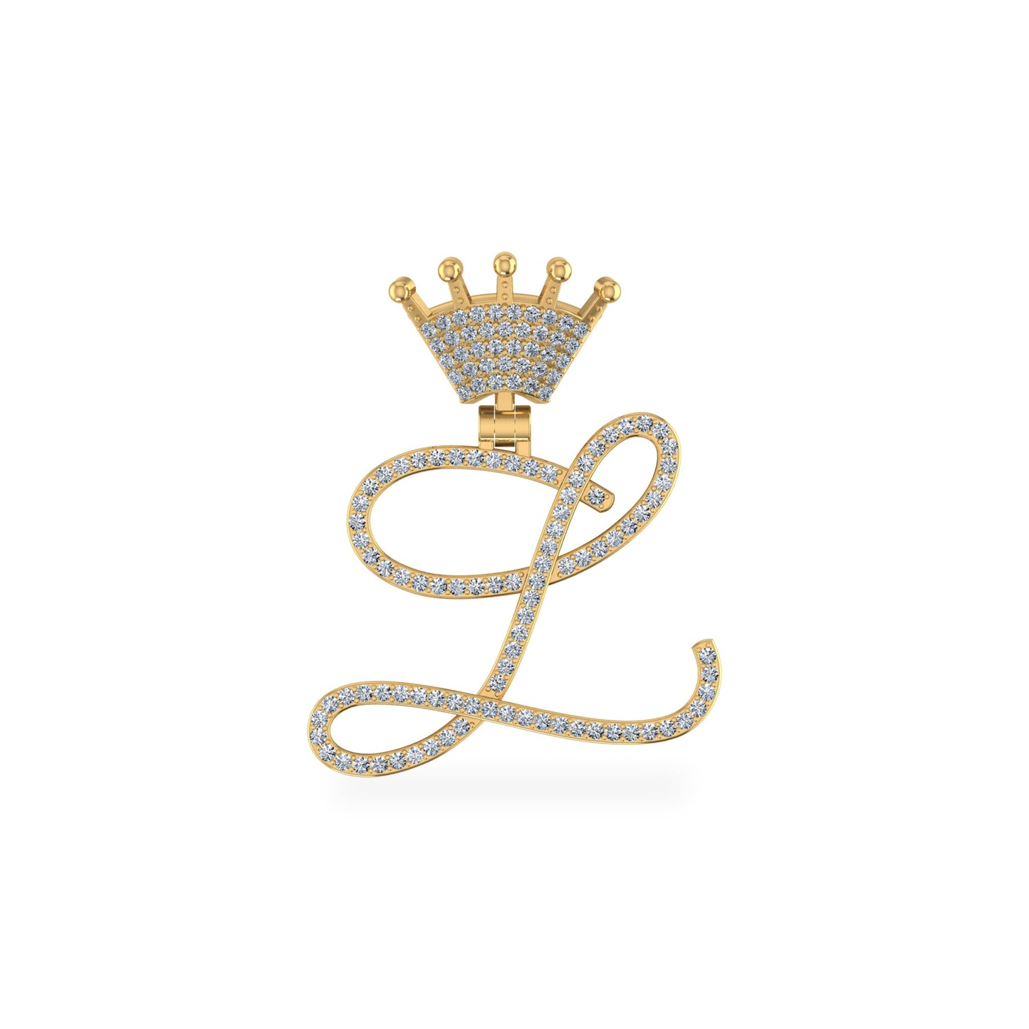 10K Yellow Gold Round Diamond Crown L Letter Initial Pendant 1/4 Cttw